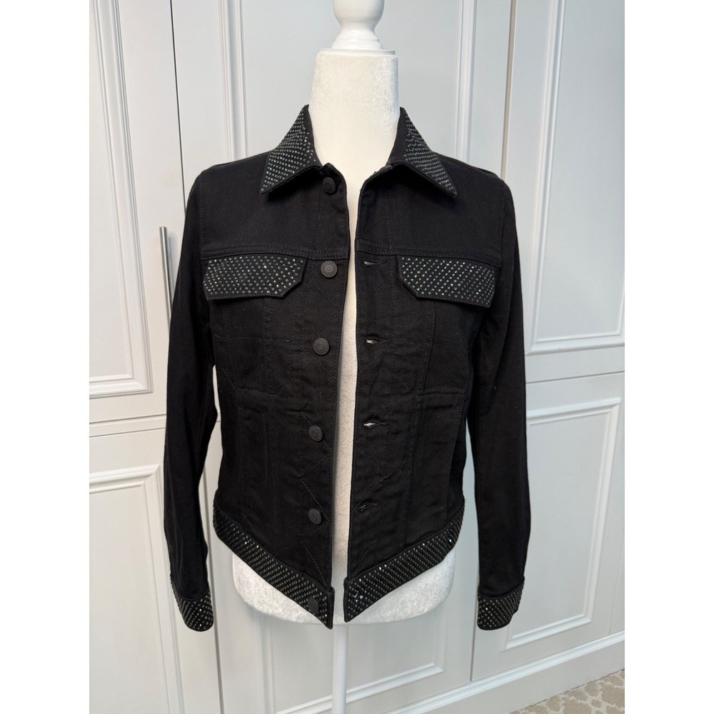 Zadig & Voltaire Denim Jacket Womens S Black NEW Kioky Eco Strass Rhinestone